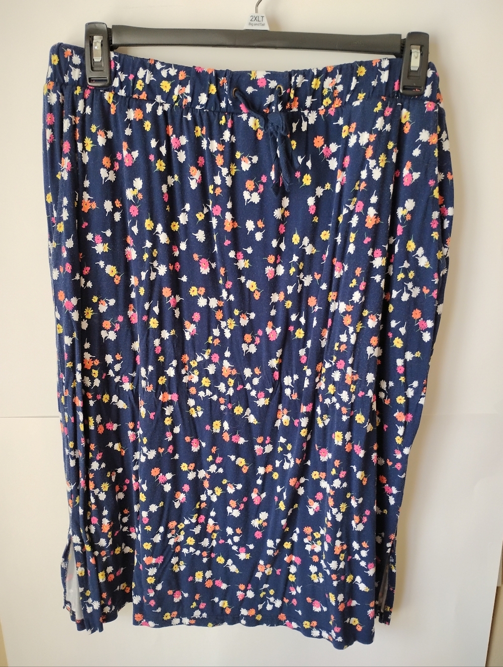 St. John's Bay Navy Maxi Skirt with Pink Yellow White Floral Print - Picture 1 of 7